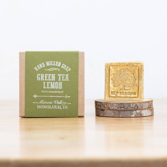 Green Tea + Lemon 24K Gold Clay Soap Stone – Hand-Milled (3.5 oz)