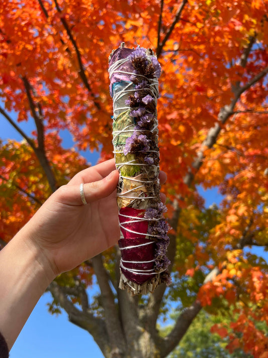 White Sage SMUDGE stick With Flowers Large