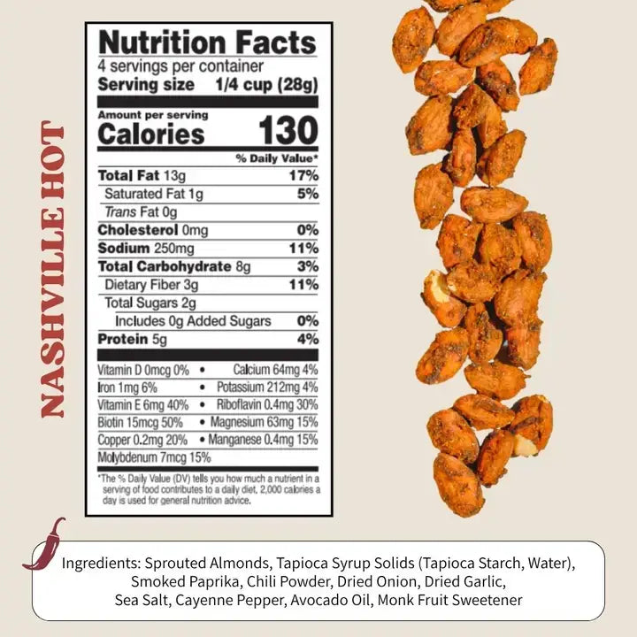 Daily Crunch Nashville Hot Sprouted Almonds | Resealable Bag