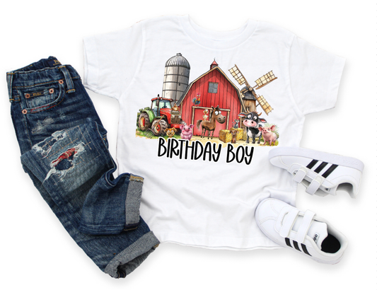 Birthday Boy Funny Farm Boys Tee Shirt – Red Tractor