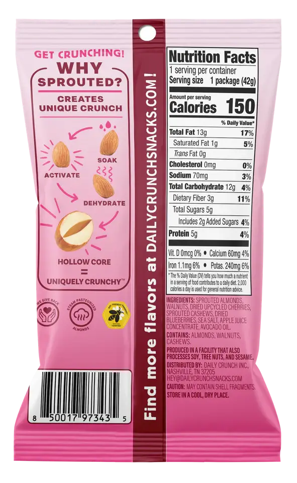 Daily Crunch Cherry Berry Sprouted Nut Mix | Single Serves