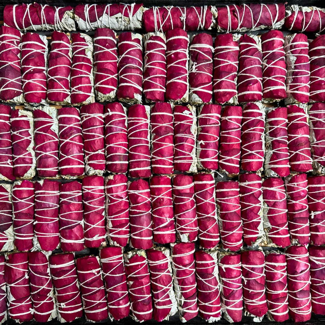 White Sage Smudge Wand – Red Rose Petals