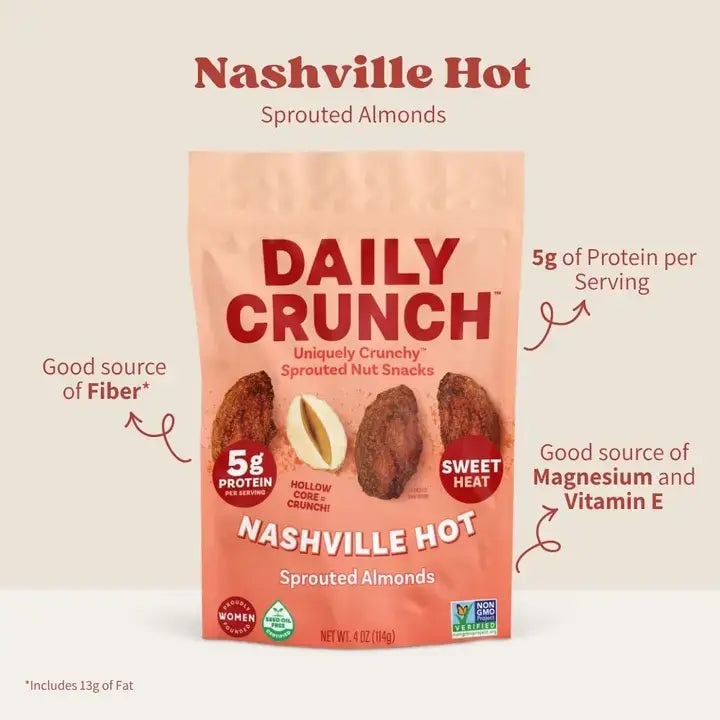 Daily Crunch Nashville Hot Sprouted Almonds | Resealable Bag